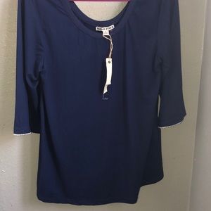 blue blouse with pearls